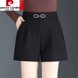 Pierre cardin elastic waist shorts women's loose and slim 2023 autumn and winter new high waist 200jin jin equals 0.5kg fashionable casual boots and pants for outer wear black xl 115-125jin jin equals 0.5kg