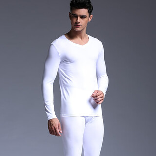 Hancai thermal underwear men's spring and autumn v-neck modal cotton autumn clothes and autumn pants bottoming men's suit white xl