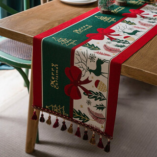 Chuangjingyi selected table flag cloth long christmas tablecloth table decoration cloth american light luxury high sense retro sideboard coffee table cover cloth christmas park-green 35*260cm (table length 180-210cm optional)