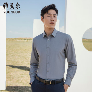 雅戈尔（YOUNGOR）【蓄热升温】2025秋冬新品商务休闲抗菌易打理长袖衬衫男 灰色 40