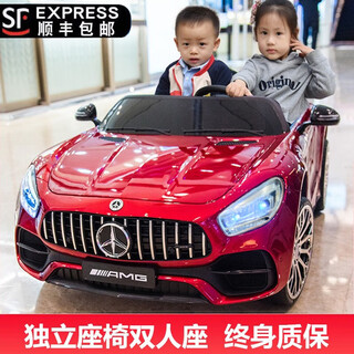 No angel two-seater children's electric car can sit on the toy four-wheel car remote control swing baby stroller for boys and girls, painted red (four-wheel drive + leather seat + remote control + 12v large battery, first birthday gift toy