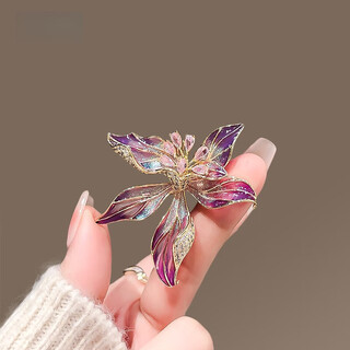 Quamer gold store style french iris brooch high-end women's exquisite crystal corsage feeling pin suit coat purple pink flower-broch