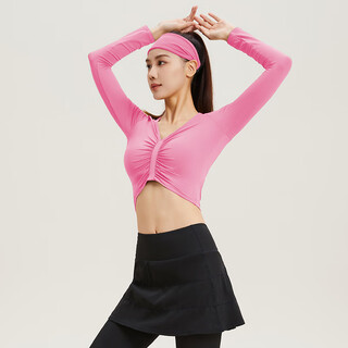 Vansydical navel-baring fitness clothes for women long-sleeved sexy fashionable yoga clothes temperament pilates training tops breathable casual clothes barbie pink long-sleeved l (recommended 105-120 jin jin equals 0.5 kg)