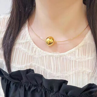 Muqian 5g gold necklace 999 pure gold 2024 new style women's personalized trendy transfer bead necklace pure gold light bead pendant. the separate collar is about 6.50g (excluding light beads)