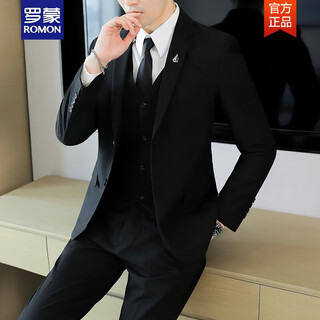 Romon suit suit men's korean style business formal three-piece suit groomsmen and groom wedding casual small suit jacket two-button black single-piece suit jacket tie xl