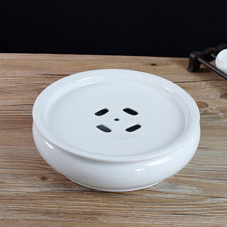 Ceramic tea tray, round complete set, chaoshan white porcelain kung fu tea set, drum-shaped water storage 10-inch complete set of pure white covered bowl, white porcelain 10-inch single tea tray
