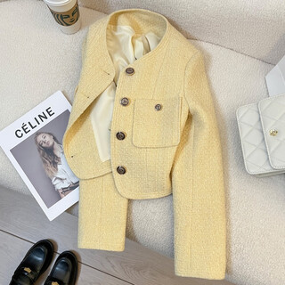 Angel mood creamy yellow short small fragrant style suit jacket women's 2025 spring new design fashionable western spring style women's clothing creamy yellow s