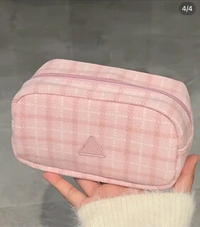 New product 3ce winter pink plaid storage box jewelry box blue cosmetic box portable handheld mirror carry-on luggage plaid cosmetic bag