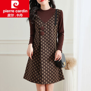 Pierre cardin xiaoxiangfeng fake two-piece woolen dress women's long-sleeved autumn and winter 2025 new fashion temperament floral a-line women's red 2xl