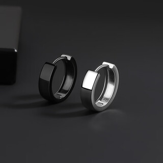 Mansheng earrings men's trendy and high-end thick smooth plain hoop earrings single personality handsome silver earrings for your boyfriend black + silver pair