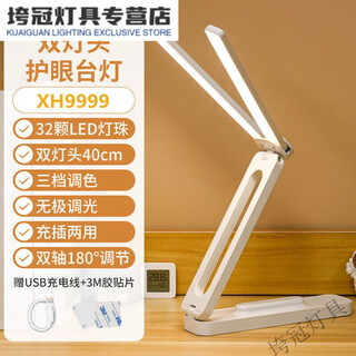 珍维亚台灯超长续航00毫安夹子双头大尺寸台灯学生学习灯卧 白色大尺寸-可折叠 双灯头三色温挂墙充插两用