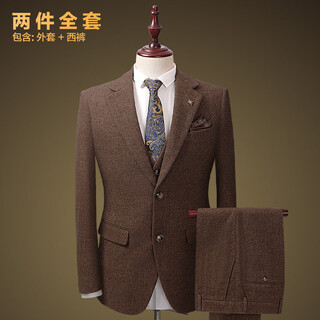 Leshili wool suit suit for men, light luxury high-end suit, slim fit, thick slightly elastic business casual professional wear party dress, wool dark coffee 2-piece set, jacket + trousers, 175/l/50 size, default 32 size trousers