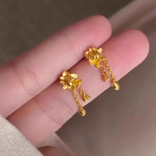 Zhimo (zhimo) 18k gold lotus tassel earrings retro fashion 5g gold two worlds happy imitation gold female new 999 gold earrings lotus