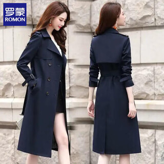 Romon lined windbreaker women's mid-length 2025 autumn new korean style high-quality coat women's versatile over-the-knee jacket navy lined l recommended 116-130 jin jin equals 0.5 kg