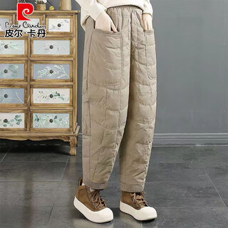 Pierre cardin northeast minus 40 degrees down cotton pants for women autumn and winter outer wear 2025 new middle-aged and elderly fashion large harem khaki l recommended 110-125 jin jin equals 0.5 kg