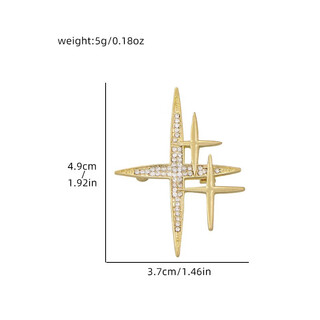 Quamer flash diamond cross star brooch design niche suit windbreaker corsage coat pin star diamond gold