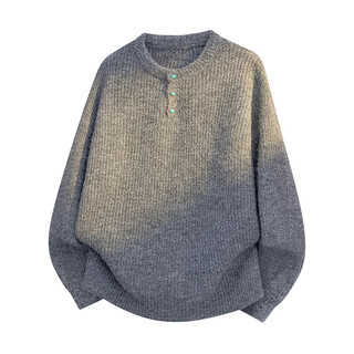 Geslandi american henry collar sweater for men 2025 autumn and winter new trendy brand high-end lazy style inner sweater gray xl