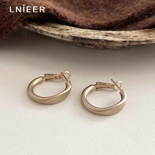 Lnieer niche design frosted coffee gold earrings light luxury high-end earrings women's 999 silver needle earrings autumn and winter ear accessories coffee gold pigmented hoop earrings 999 silver needles