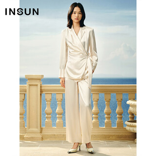 Enshang enshang spring style cool white silk wide-leg pants professional trousers off-white 40