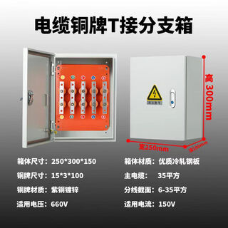 星沿矿物电缆T接箱接线端子分流箱等电位转换转接箱绝缘紫铜排分支箱 250*300*150进线4-25平方/横箱 1毫米