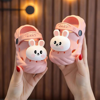 乐卡利儿童拖鞋夏女童外穿软底防滑卡通小孩凉拖鞋小童婴幼儿宝宝洞洞鞋 粉红色 14 适合脚长12.5cm