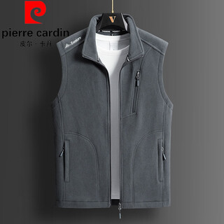 Pierre cardin 2024 couple's style fleece vest spring and autumn polar fleece outer wear plus velvet warm vest trendy men's and women's vest jacket men's gray xl