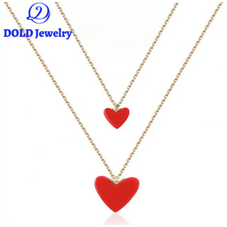 Fat donglai's same style 18k gold red heart necklace ai yi ke small 18k coral color small love heart