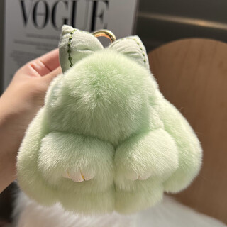 Tucker is suitable for cute real rex rabbit fur bow little rabbit car keychain pendant ins plush doll school bag fairy green