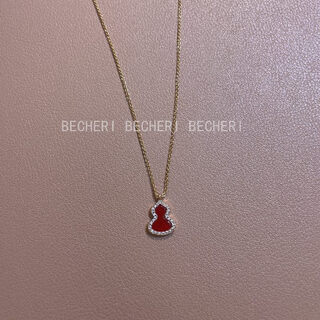 Only double bechery gourd necklace natural opal red pendant light luxury versatile green clavicle chain women 18k carnelian small size