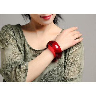 Fat donglai's same blood amber bracelet beeswax female amber chicken oil yellow old wax wine red ethnic style jewelry gift wave blood amber bracelet width 22mm inner diameter 62mm