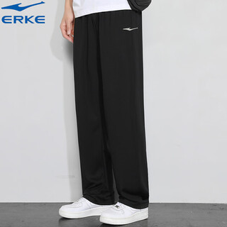 Hongxing erke (erke) straight men's pants 2025 autumn new style knitted sports pants windproof thickened loose trousers fitness running pants men's black xl 175 (weight 135-150jin jin equals 0.5 kg)