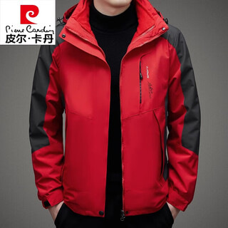 Pierre cardin jacket men's outdoor three-in-one windproof and waterproof removable polar fleece liner autumn and winter jacket for men red xl 175120-140jin jin is equal to 0.5 kg