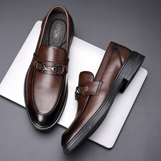Cartelo crocodile (cartelo) men's loafers business casual leather shoes plaid breathable one-leg formal leather shoes men 9902 brown 43