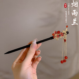 Qianbaolai red tassel hairpin for girls, new chinese hanfu, ancient style hairpin, hairpin on the back of the head, 10# red ball bead tassel hairpin