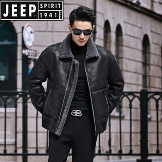 Jeep spirit fur integrated fur men's leather jacket sheep shear hooded jacket lambswool jacket thickened motorcycle jacket winter lapel m recommended 95-110jin jin equals 0.5 kg