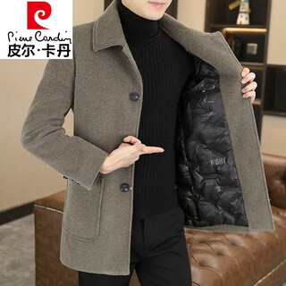 皮尔卡丹（pierre cardin）毛呢大衣男中长款秋冬季白鸭绒内胆加厚呢子羽绒外套男士风衣新款 卡其色(羽绒内胆) XL (135斤-150斤)