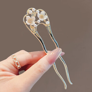 Bai shilin's elegant flower u-shaped hairpin for women, modern simple hairpin with double plug hairpin, chinese valentine's day gift for girlfriend, flower u-shaped