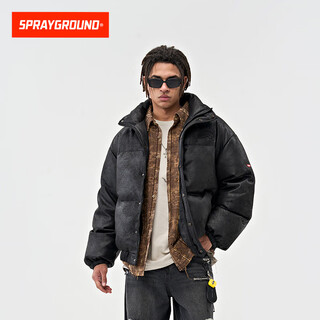 Sprayground shark mouth suede down jacket men's 2025 winter white duck down thickened american retro down jacket black 2xl
