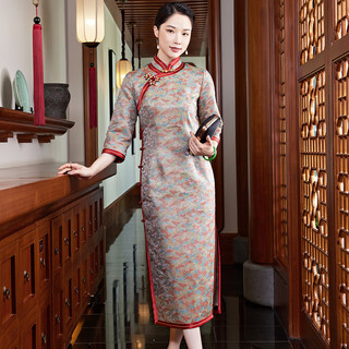Xiyue chinese style traditional intangible cultural heritage song brocade mulberry silk cheongsam dress high-end handmade banquet evening dress autumn new year picture color m (weight 95~105)