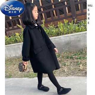 Disney (disney) children's clothing new double-sided cashmere coat children's autumn and winter korean woolen woolen coat for boys and girls medium-length coat, atmospheric black size 150 (recommended height within 152cm)