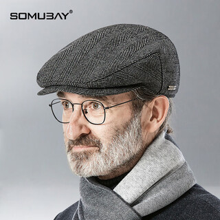 Somubay (somubay) winter middle-aged and elderly hats, men's and elderly forward hats, grandfather and father old hats, peaked hats, winter cold-proof cotton hats lrm-218 dark gray one size fits all (56-60cm)