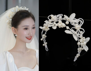 Dyn bridal headdress, forest white headband, fairy fabric handmade hair accessories, korean wedding main wedding dress accessories 8#