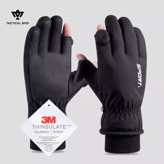 Tactical bird (3m) thinsulate cotton half finger winter warm gloves for men cycling coldproof large size fishing touch screen w35 gloves (finger style) black m