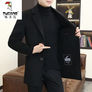 Woodpecker (tucano) autumn and winter woolen coat men's medium-length slim windbreaker men's high-end casual suit collar double-sided woolen coat double-sided woolen 2307 black l 175 (115130jin jin is equal to 0.5 kg)