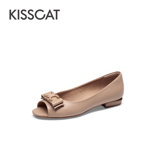 Kissing cat kisscat women's shoes spring new genuine leather fish mouth shoes commuting comfortable shallow mouth single shoes for women ka54163-10 lotus color 38