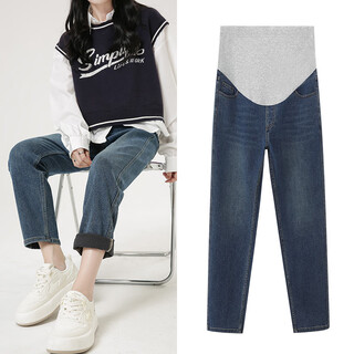 Miduli maternity pants autumn and winter outerwear jeans casual straight plus velvet thickened wide leg pants maternity wear blue thin velvet xxl size (recommended 140-170 jin jin is equal to about 0.5 kg)