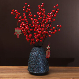 Holly red fruit fortune fruit festive artificial flower arhat acacia vase flower arrangement home hotel decoration ornaments baixi vase (short style) + 5 branches 4 forks fortune fruit
