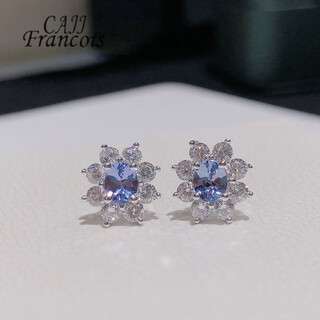 Cajj francois 0.60 carat tanzanite earrings for women, natural colored gems, jewelry gemstones, 925 silver inlaid jewelry, tanzanite earrings