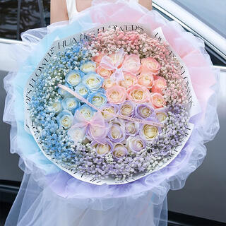 Baihuaguan flowers crushed ice blue rose bouquet real flowers gypsophila new year's birthday gift for girlfriend same-city delivery pure desire daughter 33 flowers |dy160