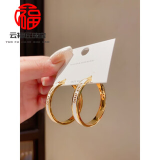 Fat donglai's same 18k color gold small earrings feel light luxury retro gold circle earrings women's niche cold white ear buckle style